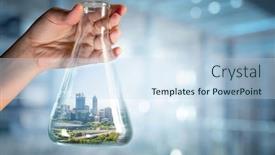  Presentation with bottle - Beautiful slide set featuring city-inside-a-glass-bottle backdrop and a sky blue colored foreground