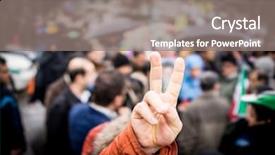  Presentation with protest - Colorful slide set enhanced with city iran - finger victory symbol on protest backdrop and a gray colored foreground