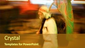  Presentation with city people walking - Audience pleasing theme consisting of city iran - motion blur of people walking backdrop and a gold colored foreground