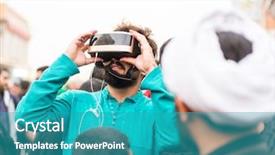  Presentation with people street - Slides enhanced with city iran - people chatting on street background and a teal colored foreground