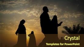  Presentation with group of people silhouettes walking - Slide deck consisting of city iran - silhouettes of people walking background and a tawny brown colored foreground