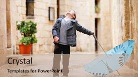  Presentation with umbrella - Cool new presentation with city kids - cute little boy with umbrella backdrop and a coral colored foreground
