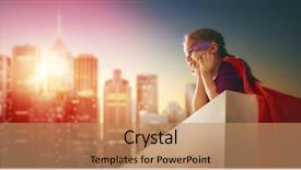  Presentation with child superhero - Slides enhanced with city kids - little child girl plays superhero background and a coral colored foreground