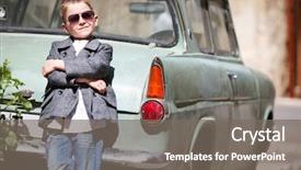  Presentation with old car - Cool new PPT layouts with city kids - six years old boy outdoors backdrop and a gray colored foreground