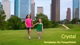  Presentation with girls running - Slide deck enhanced with city kids - two sister girls friends running background and a tawny brown colored foreground