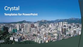  Presentation with korea - Beautiful presentation design featuring city korea - seoul backdrop and a teal colored foreground