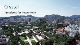  Presentation with landscape maintenance vehicle - Cool new presentation with city korea - view and landscape of seoul backdrop and a  colored foreground