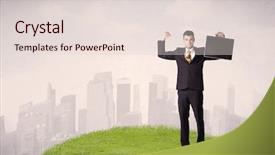  Presentation with green office - PPT theme consisting of city landscape with tall background and a lemonade colored foreground