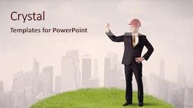  Presentation with green office - Presentation featuring city landscape with tall background and a lemonade colored foreground