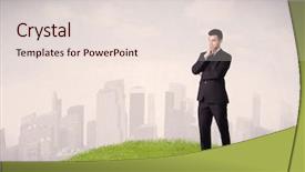  Presentation with green office - Presentation design consisting of city landscape with tall background and a lemonade colored foreground