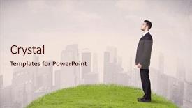  Presentation with green office - PPT theme enhanced with city landscape with tall background and a lemonade colored foreground