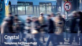  Presentation with rush hour - PPT theme featuring city life - image of people walking background and a ocean colored foreground