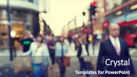  Presentation with people street - Beautiful PPT theme featuring city life - people in bokeh street backdrop and a navy blue colored foreground