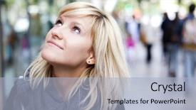  Presentation with urban - Presentation design featuring city life - young beautiful urban girl looking background and a light blue colored foreground