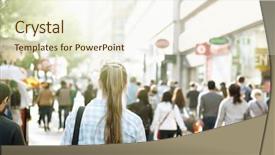  Presentation with city street - Presentation design featuring city life - young woman on street background and a cream colored foreground