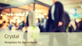  Presentation with city people walking - Slide deck consisting of city life blurred people walking background and a soft green colored foreground