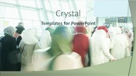  Presentation with airport city - Beautiful slide deck featuring city-life-blurred-people-walking backdrop and a sky blue colored foreground