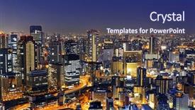  Presentation with city japan - PPT theme having city lights - panoramic view osaka at night background and a ocean colored foreground