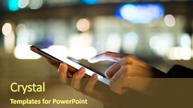  Presentation with touch screen - Slide deck with city lights - woman finger touch on blank background and a tawny brown colored foreground