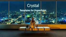  Presentation with night city - Beautiful slide deck featuring city lights - woman looks at night cityscape backdrop and a ocean colored foreground