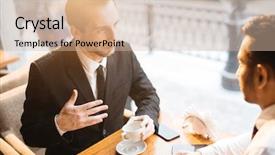  Presentation with management review meeting education - Audience pleasing slides consisting of city meeting in cafe backdrop and a soft green colored foreground