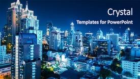  Presentation with city buildings - Cool new PPT theme with city of bangkok at night backdrop and a navy blue colored foreground