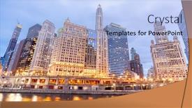  Presentation with city chicago - Audience pleasing slide set consisting of city of chicago downtown and chicago river sunset night in chicago illinois usa backdrop and a light blue colored foreground