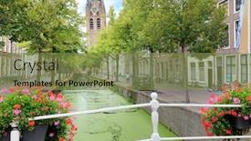  Presentation with tower - Colorful slide set enhanced with city of delft the netherlands view of the leaning tower of the oude kerk old church with the historic canal in the forefront backdrop and a tawny brown colored foreground