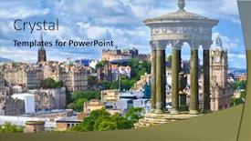  Presentation with scotland - PPT theme featuring city of edinburgh in scotland on a sunny summer day - view from calton hill background and a light blue colored foreground