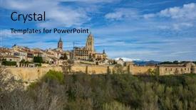  Presentation with ancient roman - PPT theme having city of segovia ancient roman background and a teal colored foreground