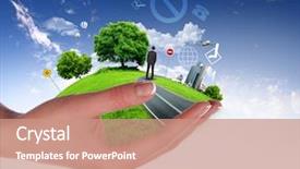  Presentation with green city - Slides enhanced with city on green grass hill background and a coral colored foreground