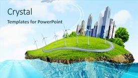  Presentation with survival - Colorful presentation design enhanced with city on island floating backdrop and a cool aqua colored foreground