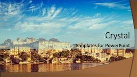  Presentation with udaipur - Amazing slides having city palace and tourist boat backdrop and a light blue colored foreground