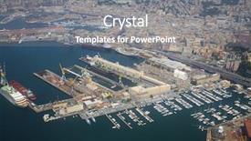  Presentation with sea port - Theme consisting of city panorama of sea port of genoa italy at summer day aerial view background and a gray colored foreground