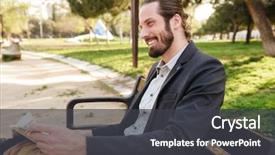  Presentation with newspaper - PPT theme featuring city park and reading newspaper background and a dark gray colored foreground