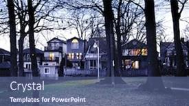  Presentation with residential - Audience pleasing presentation design consisting of city-park-at-dusk-near backdrop and a ocean colored foreground