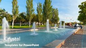  Presentation with green city - Theme featuring city-park-fountain-green-lawns background and a  colored foreground