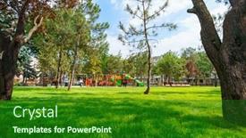  Presentation with street children - Slide deck having city-park-in-day-beautiful background and a forest green colored foreground