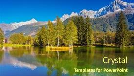  Presentation with spruce - Presentation design enhanced with city park is illuminated by the setting sun the mountain resort of chamonix haute-savoie the lake reflected the snow-capped alps and evergreen spruce background and a tawny brown colored foreground