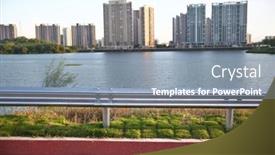  Presentation with city buildings - Presentation design with city-park-lake-views background and a gray colored foreground