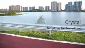  Presentation with city buildings - Theme with city-park-lake-views background and a light blue colored foreground