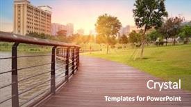  Presentation with park - Presentation having city park landscape background and a coral colored foreground