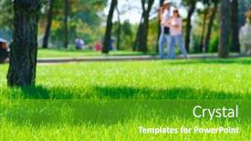  Presentation with green city - PPT theme featuring city-park-on-a-summer background and a shamrock green colored foreground