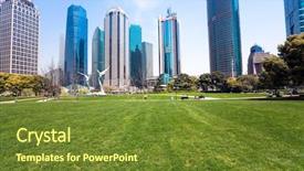  Presentation with modern building - Slides having city park with modern building background and a tawny brown colored foreground