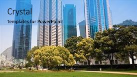  Presentation with modern building - Amazing PPT theme having city park with modern building backdrop and a light blue colored foreground