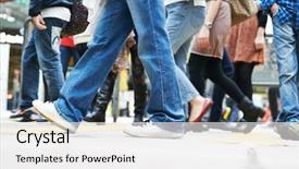  Presentation with rush hour - PPT theme consisting of city people - pedestrians crossing a street urban background and a white colored foreground