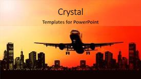  Presentation with airplane - Cool new presentation theme with city planing - airplane on sunset sky backdrop and a  colored foreground