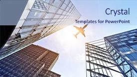  Presentation with office buildings - Slides featuring city planing - plane flying over modern glass background and a light blue colored foreground
