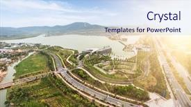  Presentation with street shanghai night - Presentation theme having city plants - street in night aerial view background and a sky blue colored foreground