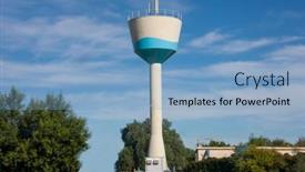  Presentation with water pump - PPT theme consisting of city-reservoir-building-pressure-water background and a light blue colored foreground